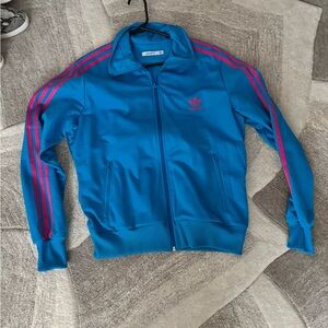 Adidas Teal Jacket with Magenta Stripes